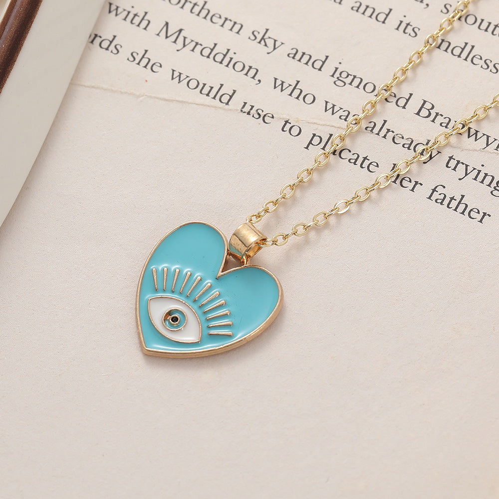 Wholesale Devil's Eye Heart Shaped Alloy Drop Oil Necklace